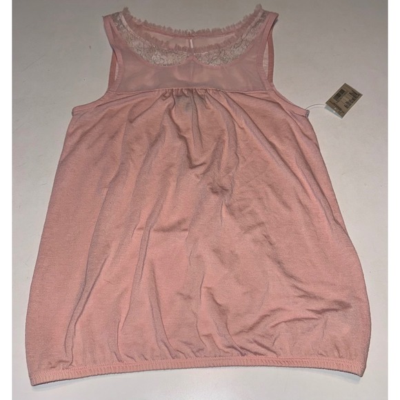 American Eagle Outfitters Tops - American Eagle Boho Fairycore Pink Lace Mesh Yoke Bubble Hem Tank Top XS NWT